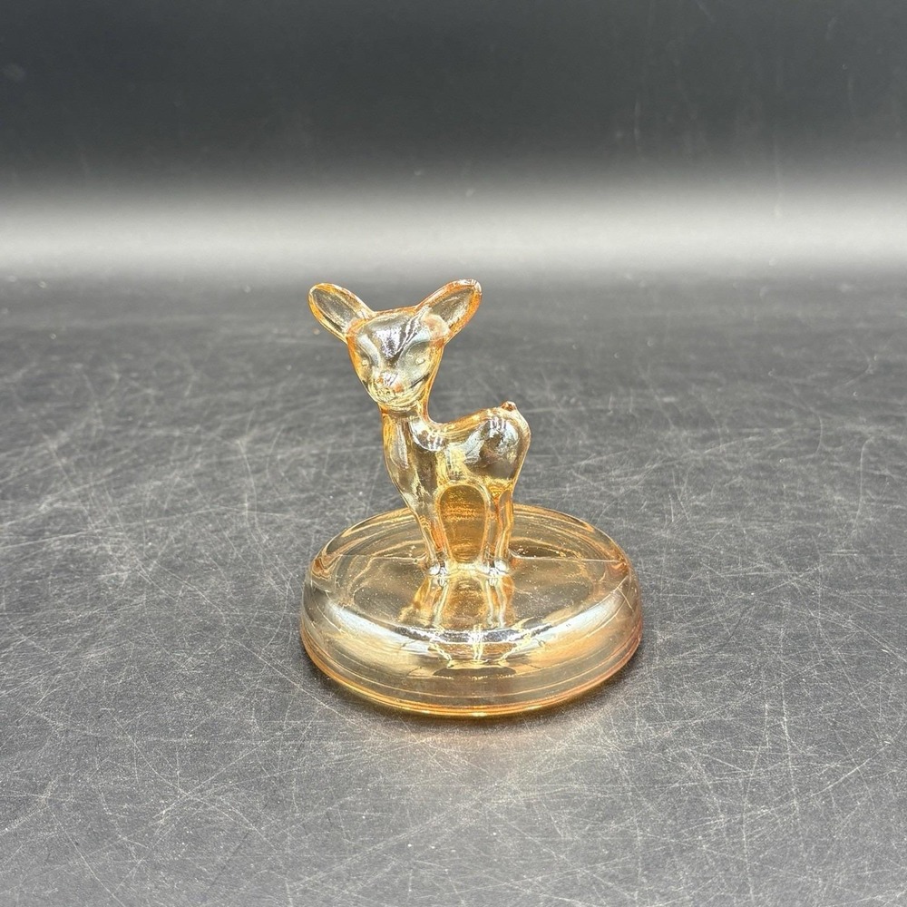 Vtg Jeanette Marigold Carnival Glass Deer Fawn Powder Jar Trinket *Lid Only*